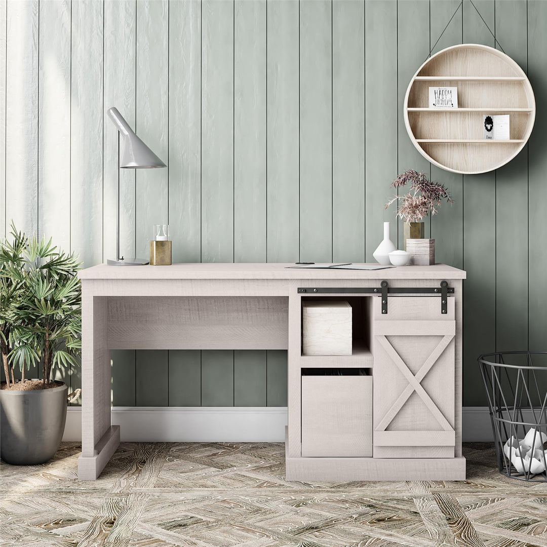 Knox County Single Pedestal Computer Desk with USB Port - Rustic White