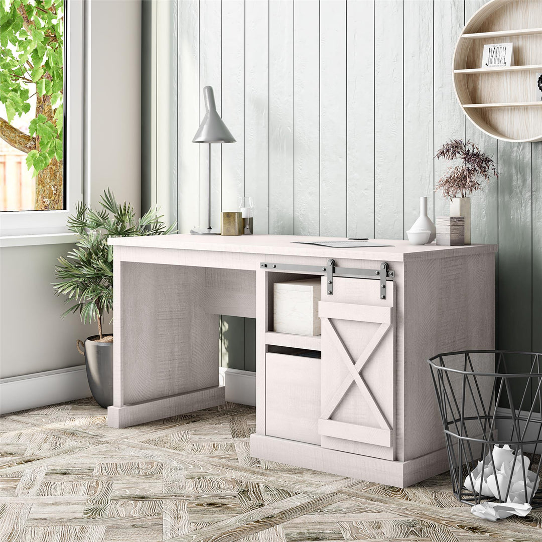 Knox County Single Pedestal Computer Desk with USB Port - Rustic White