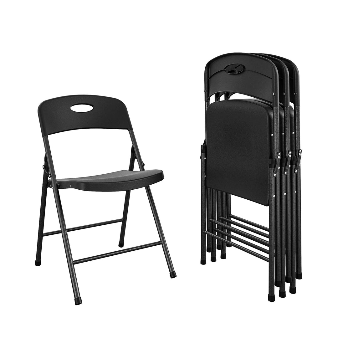 Solid Resin Plastic Folding Chair, Indoor/Outdoor, Double Braced, Set of 4 - Black - 4-Pack