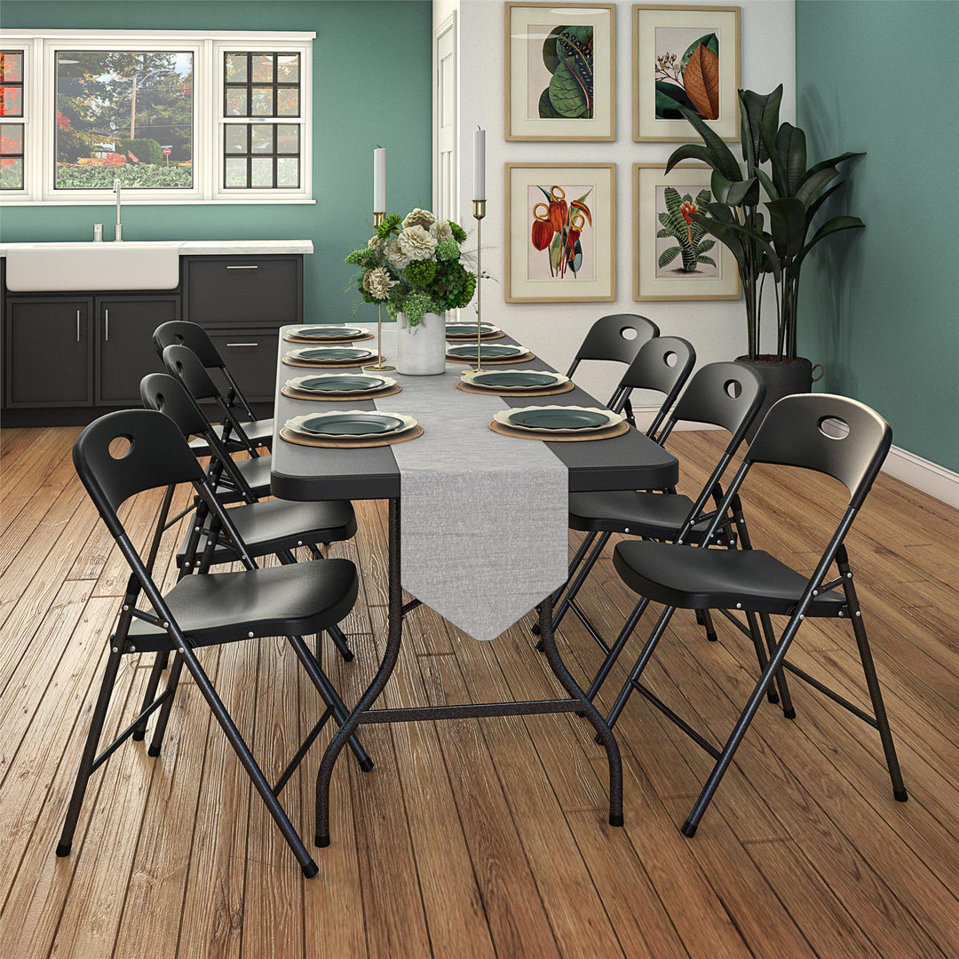 Solid Resin Plastic Folding Chair, Indoor/Outdoor, Double Braced, Set of 4 - Black - 4-Pack