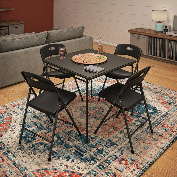 Solid Resin Plastic Folding Chair, Indoor/Outdoor, Double Braced, Set of 4 - Black - 4-Pack