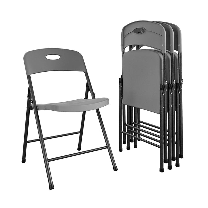 Solid Resin Plastic Folding Chair, Indoor/Outdoor, Double Braced, Set of 4 - Gray - 4-Pack