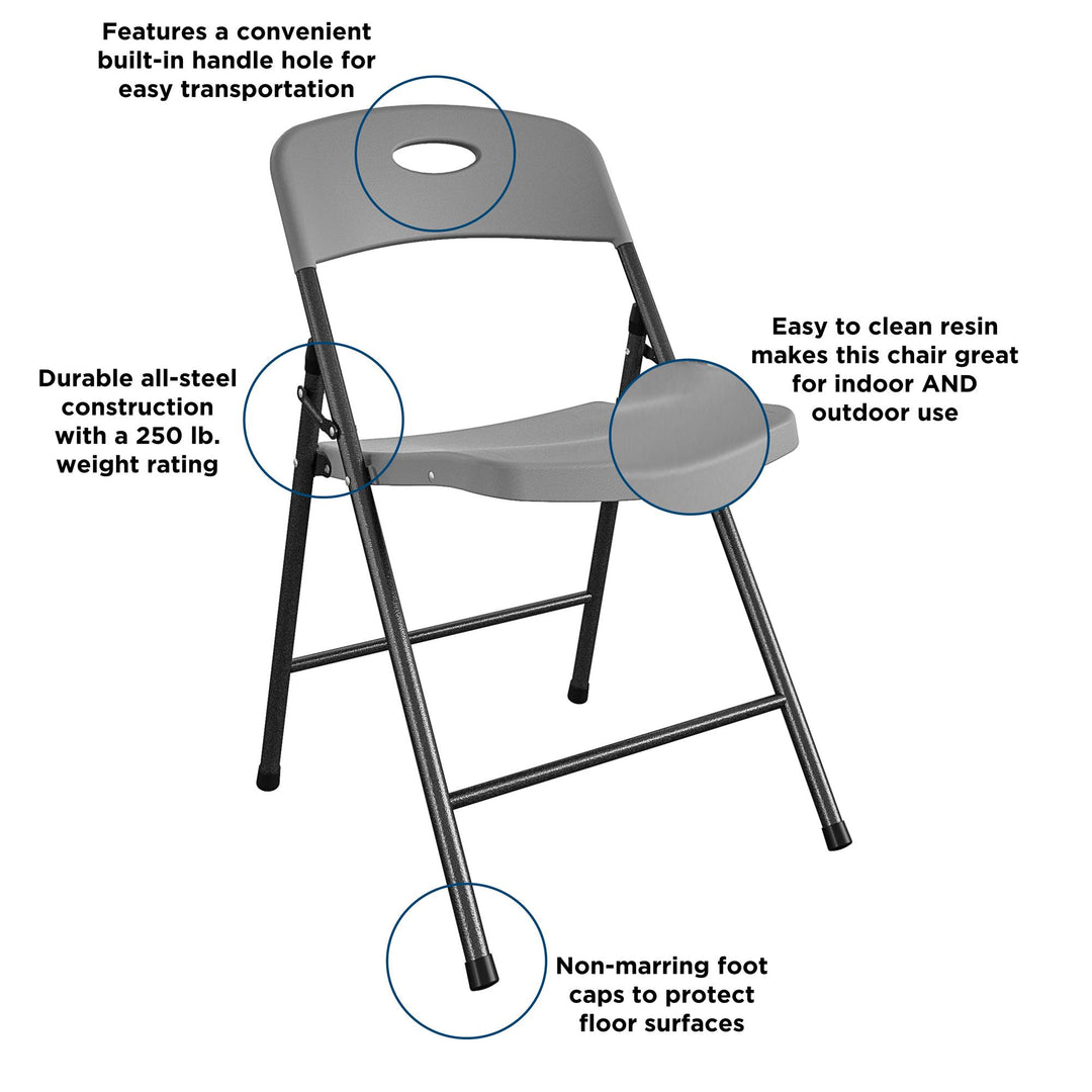 Solid Resin Plastic Folding Chair, Indoor/Outdoor, Double Braced, Set of 4 - Gray - 4-Pack