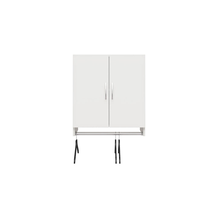 Basin 2 Door Wall Storage Cabinet with Hanging Rod - White