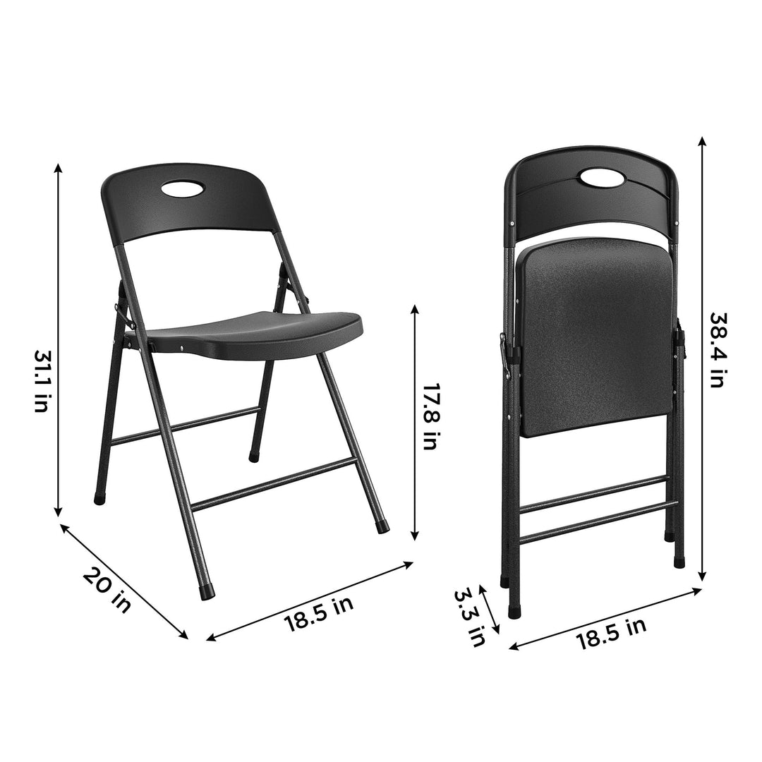 Solid Resin Plastic Folding Chair, Indoor/Outdoor, Double Braced, Set of 4 - Black - 4-Pack