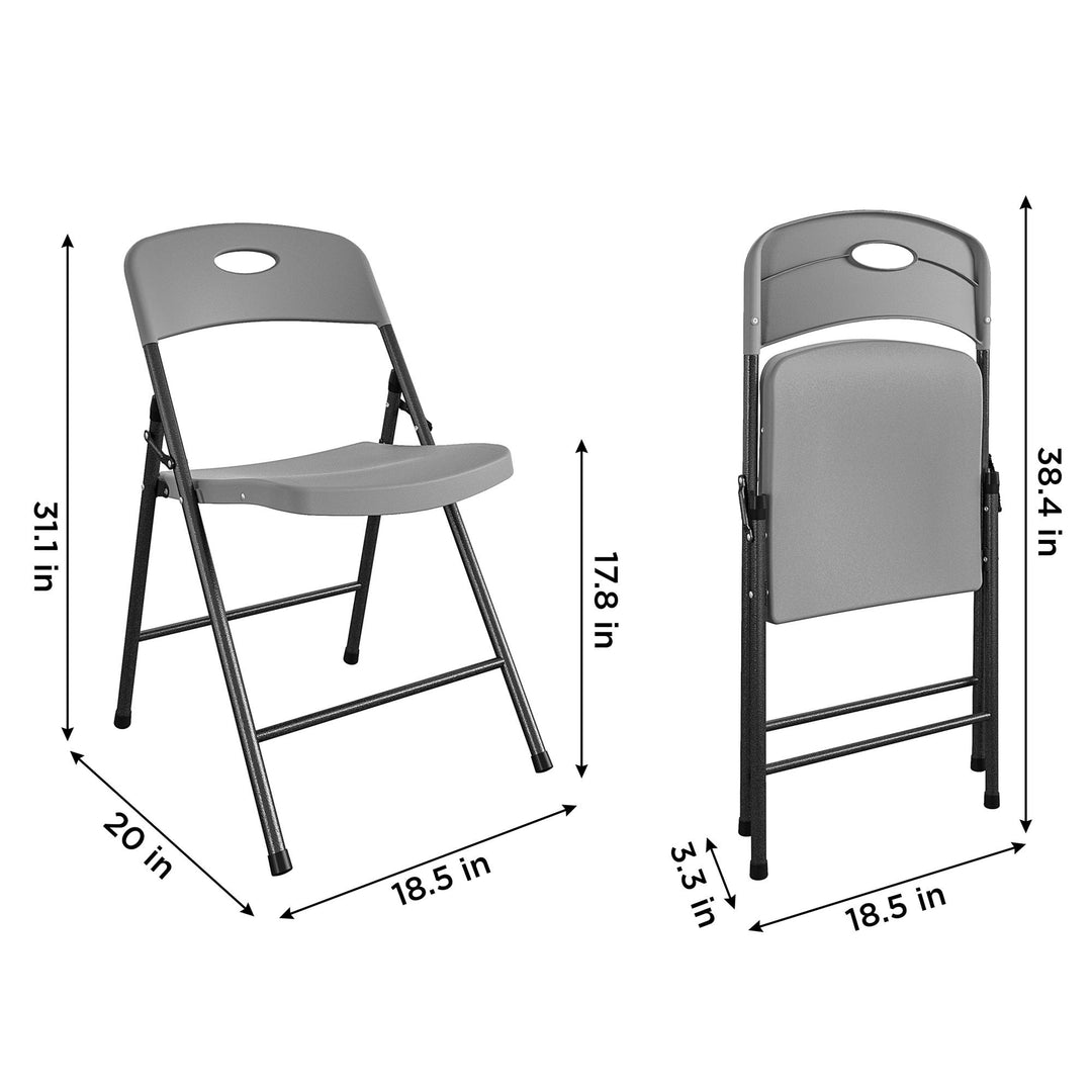 Solid Resin Plastic Folding Chair, Indoor/Outdoor, Double Braced, Set of 4 - Gray - 4-Pack