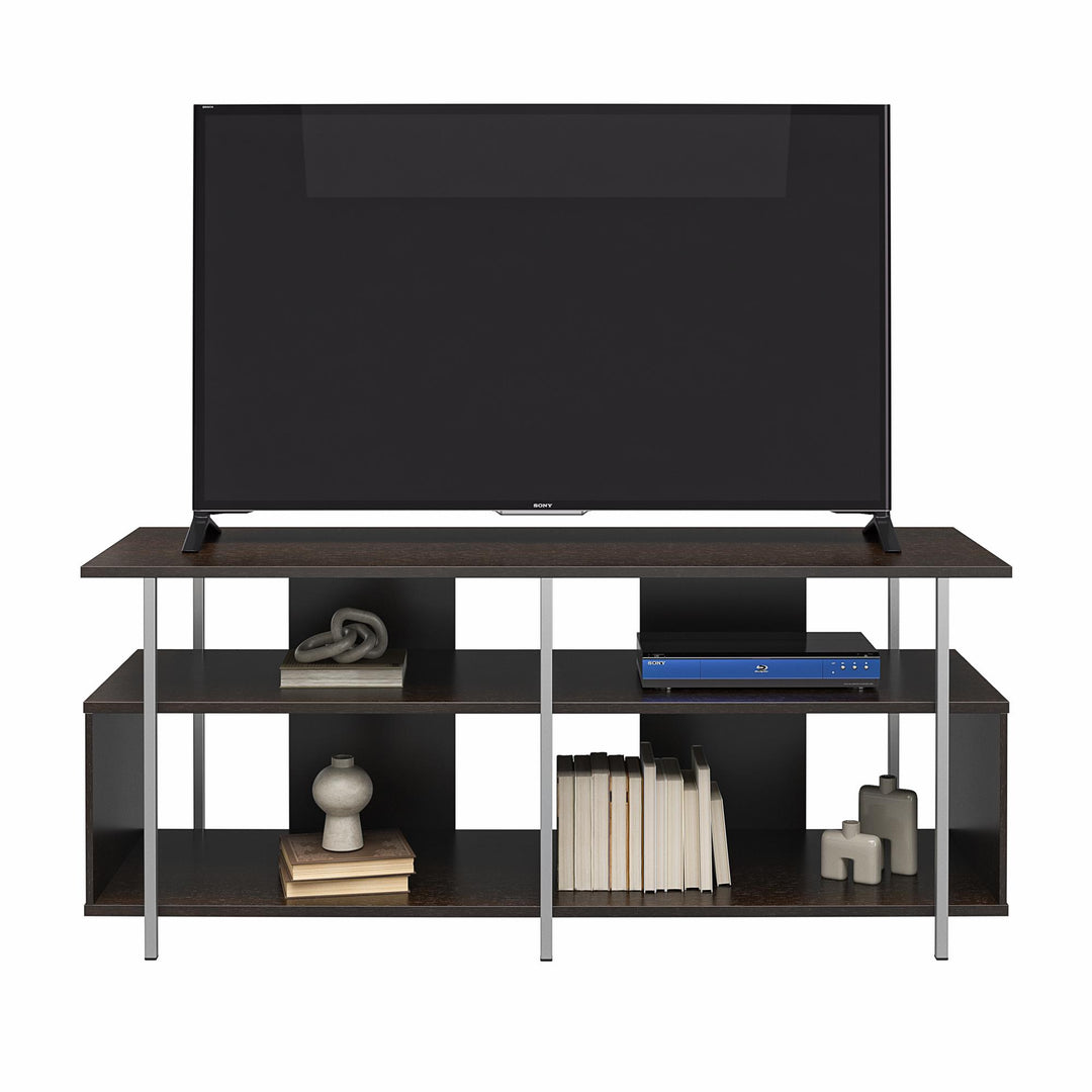 Alonso Mixed Media TV Stand with 4 Open Shelves for TVs up to 69 Inches - Espresso