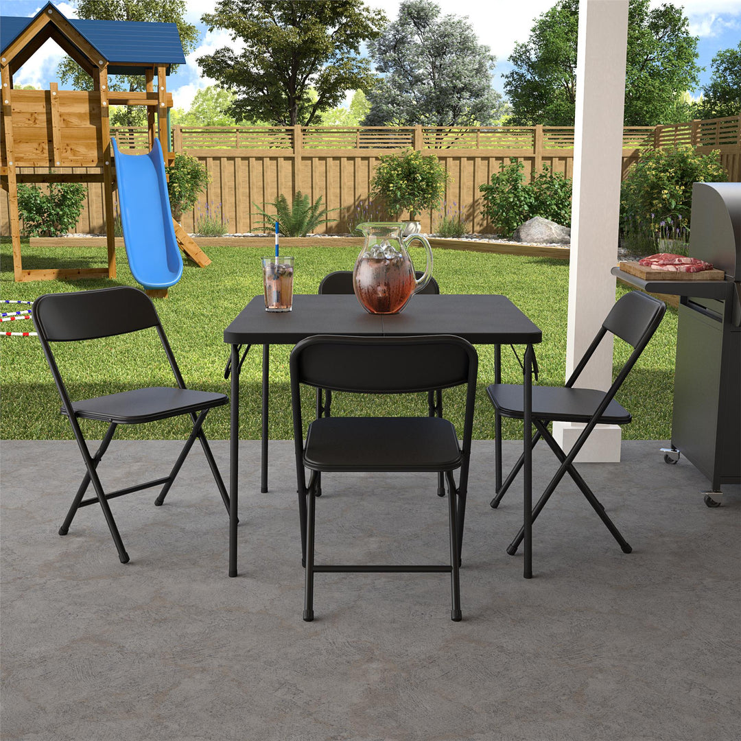 5-Piece Solid Resin Centerfold Table & Chair Dining Set - Black - 5 Piece