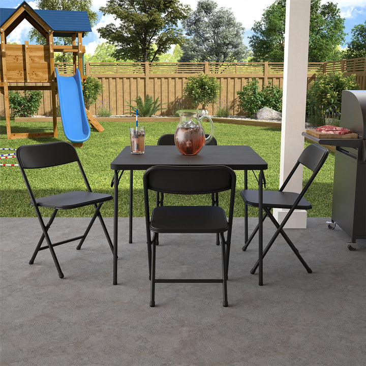 5-Piece Solid Resin Centerfold Table & Chair Dining Set - Black - 5 Piece