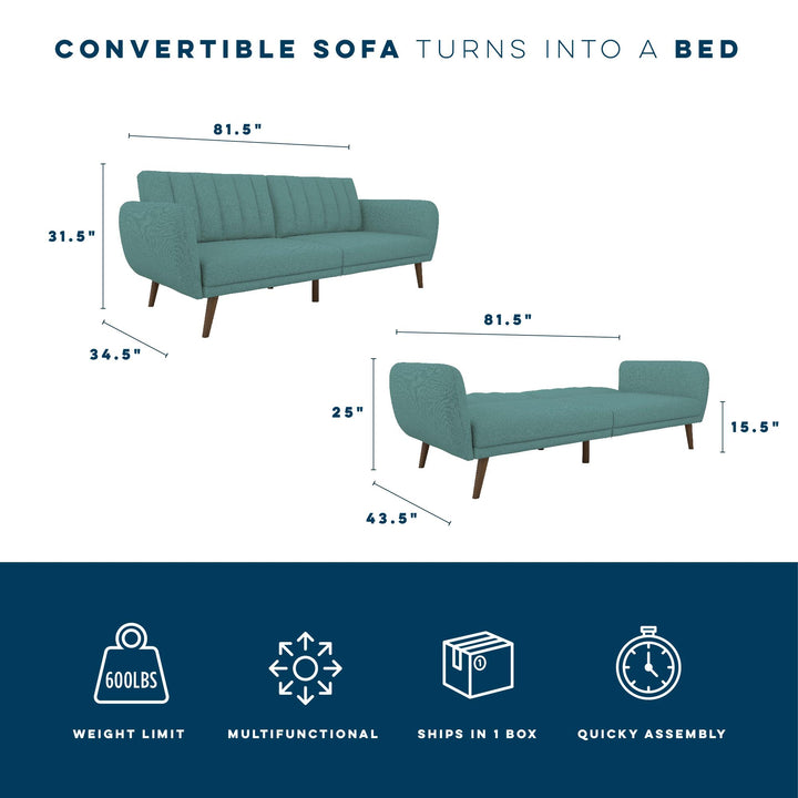 Brittany Futon with Vertical Channel Tufting and Curved Armrests - Teal