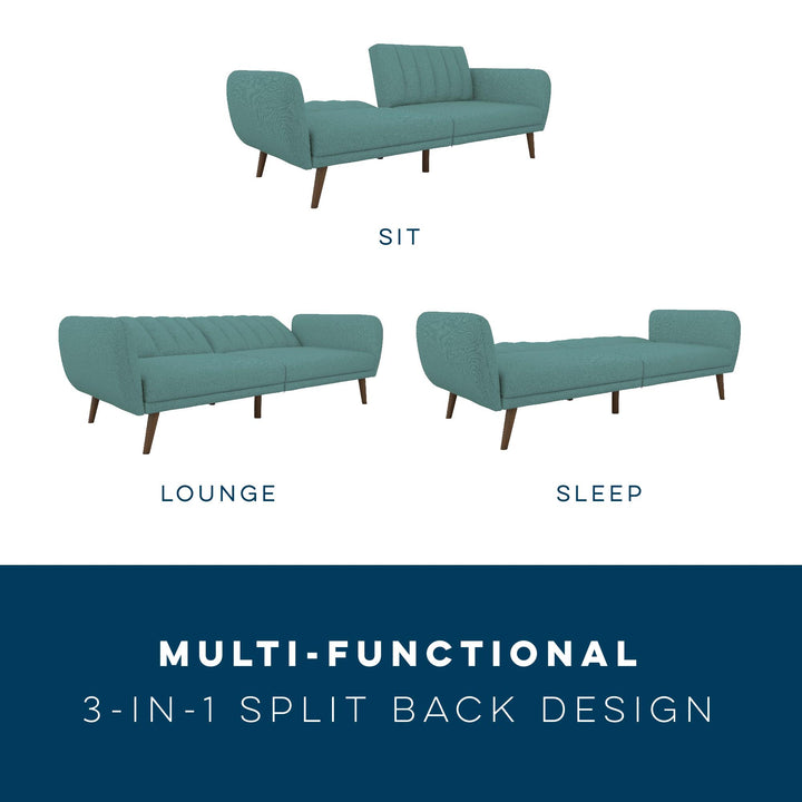 Brittany Futon with Vertical Channel Tufting and Curved Armrests - Teal