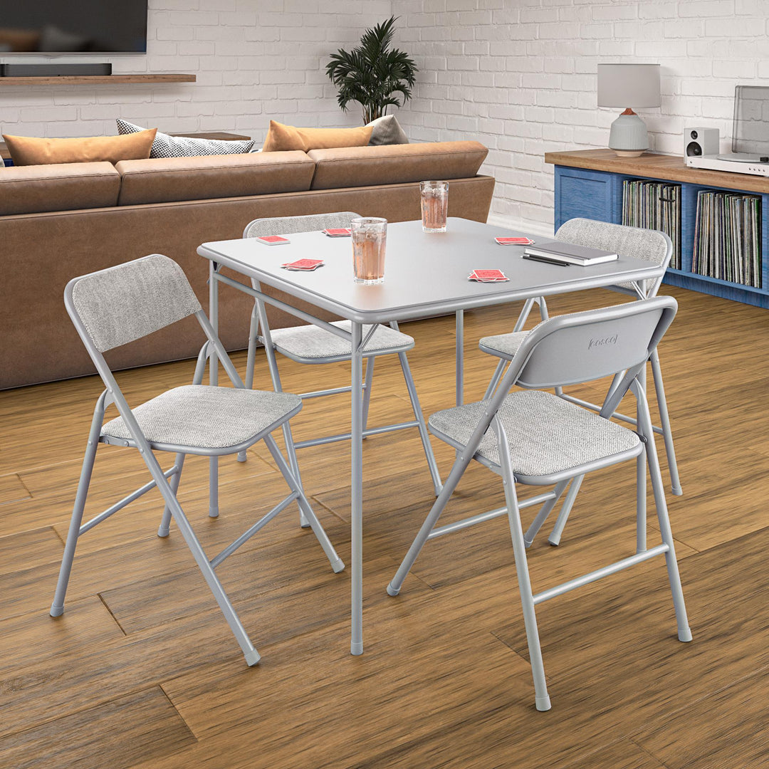 Premium 5-Piece Fabric Folding Chair & Classic 34"Vinyl Card Table Set - Gray - 5 Piece