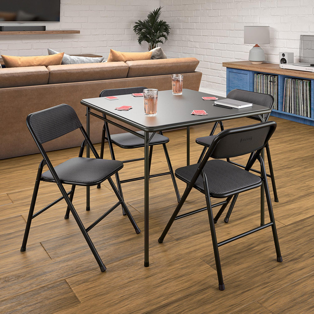 Premium 5-Piece Fabric Folding Chair & Classic 34"Vinyl Card Table Set - Black - 5 Piece
