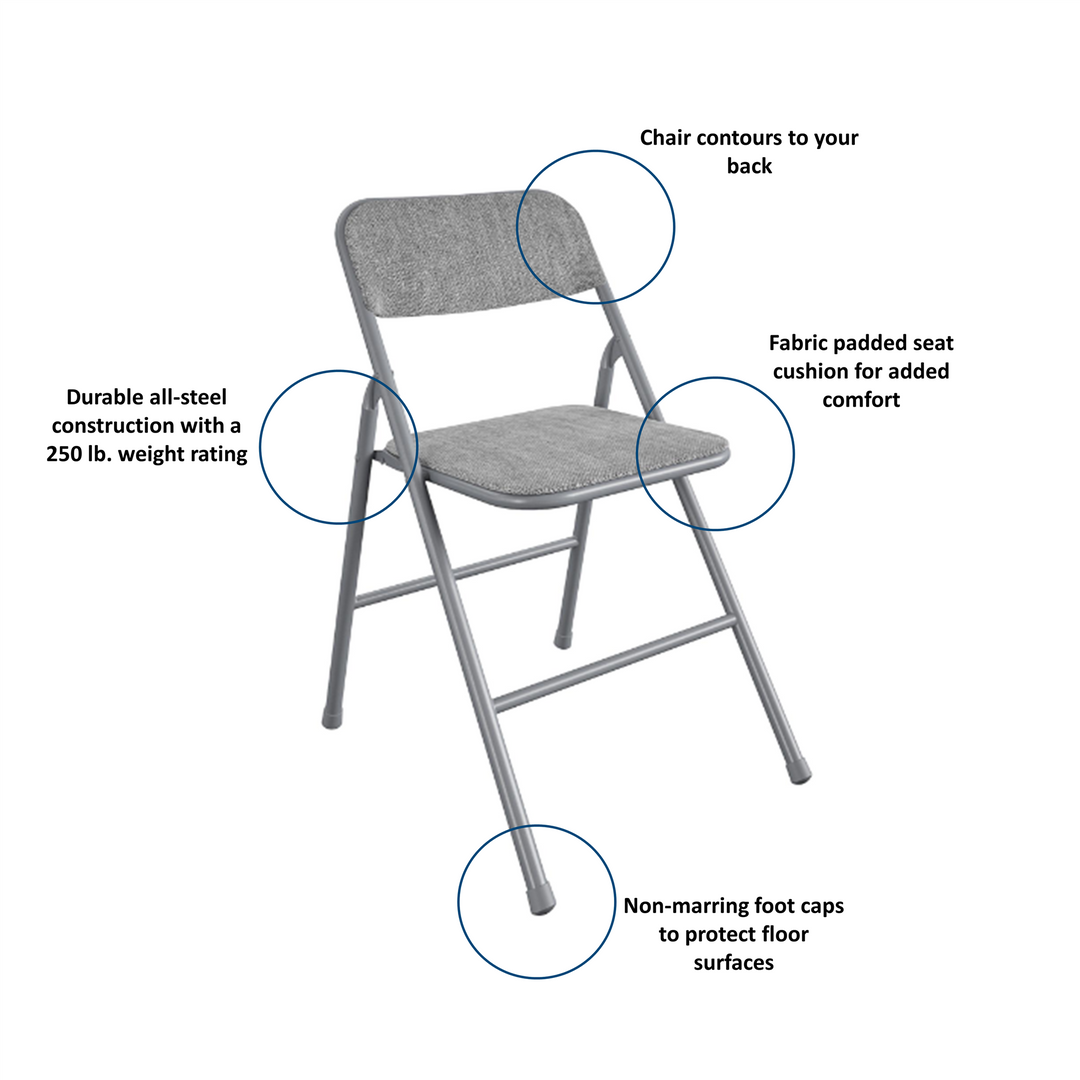 Premium 5-Piece Fabric Folding Chair & Classic 34"Vinyl Card Table Set - Gray - 5 Piece