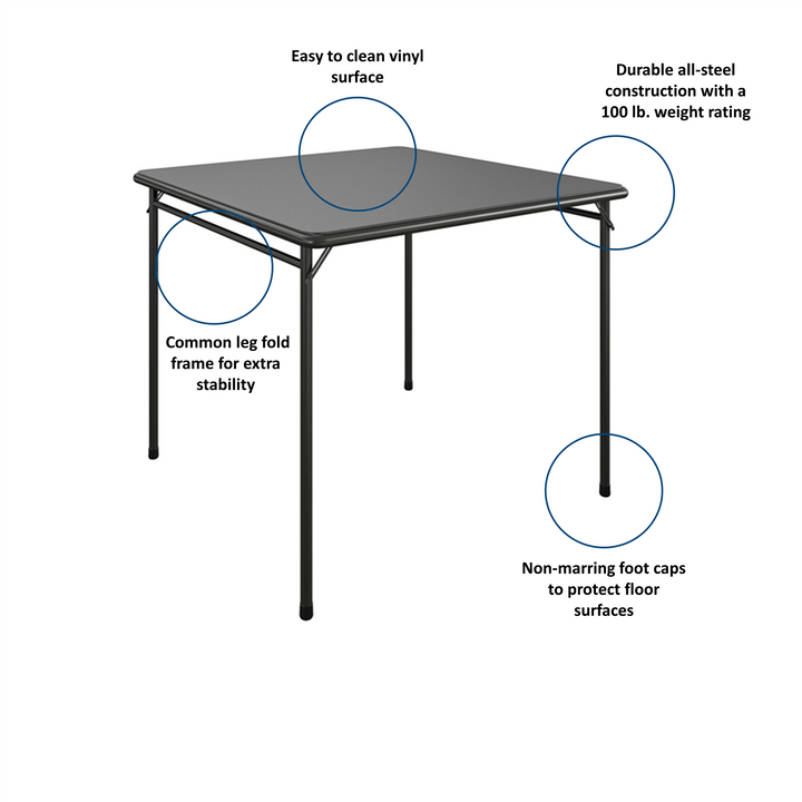 Premium 5-Piece Fabric Folding Chair & Classic 34"Vinyl Card Table Set - Black - 5 Piece