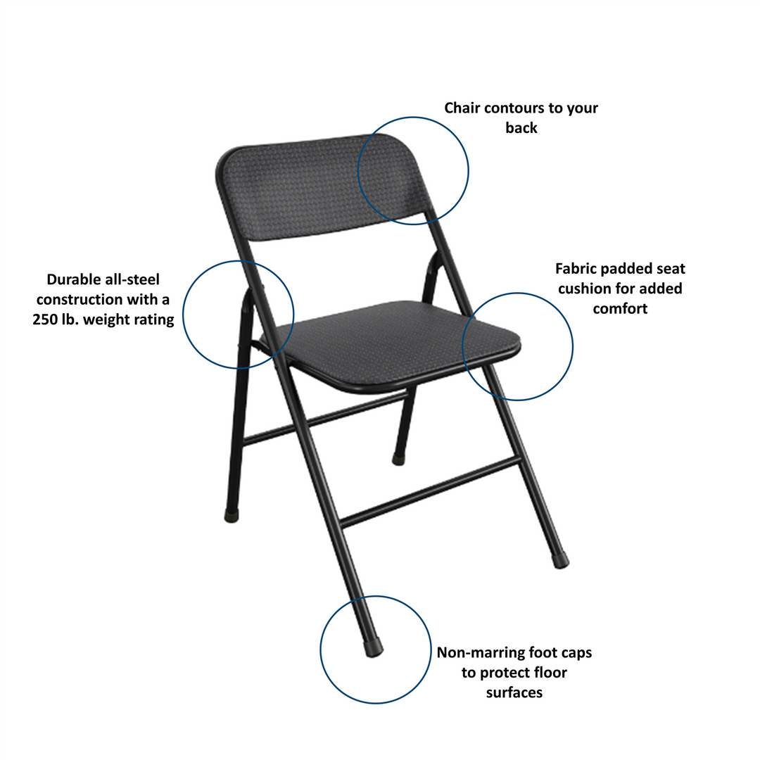 Premium 5-Piece Fabric Folding Chair & Classic 34"Vinyl Card Table Set - Black - 5 Piece