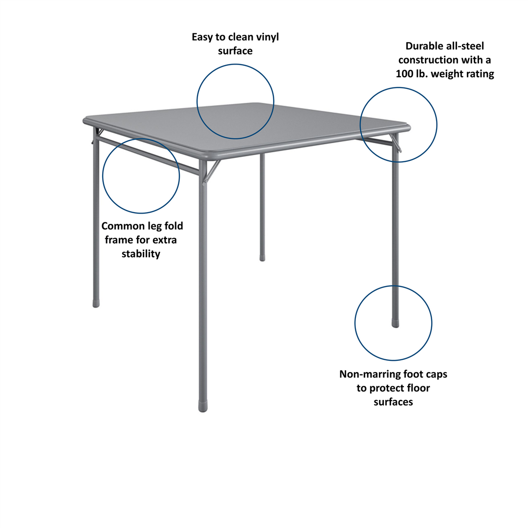 Premium 5-Piece Fabric Folding Chair & Classic 34"Vinyl Card Table Set - Gray - 5 Piece