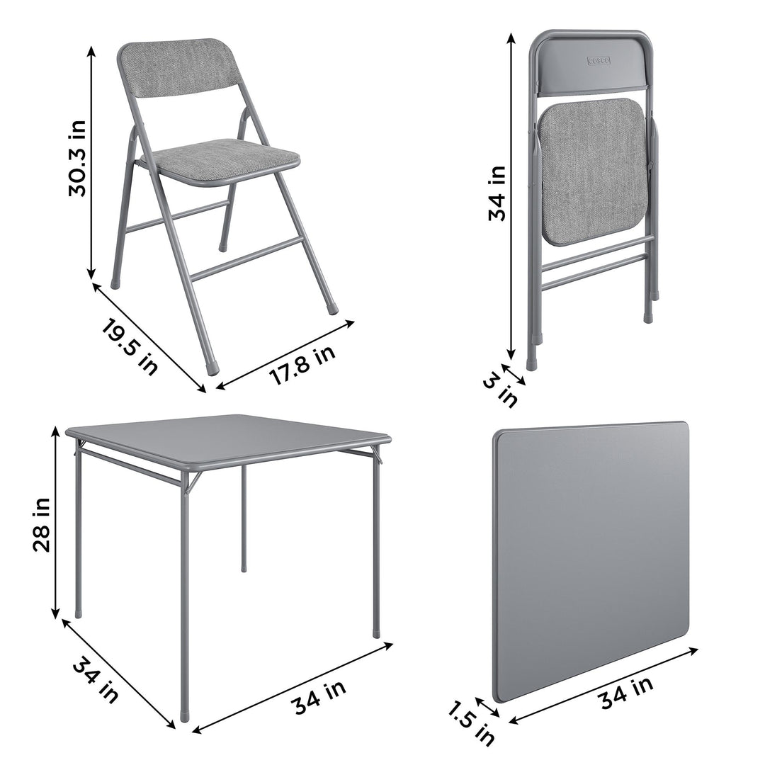 Premium 5-Piece Fabric Folding Chair & Classic 34"Vinyl Card Table Set - Gray - 5 Piece