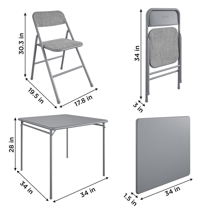 Premium 5-Piece Fabric Folding Chair & Classic 34"Vinyl Card Table Set - Gray - 5 Piece