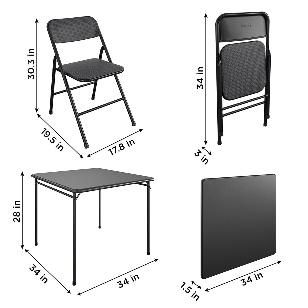 Premium 5-Piece Fabric Folding Chair & Classic 34"Vinyl Card Table Set - Black - 5 Piece