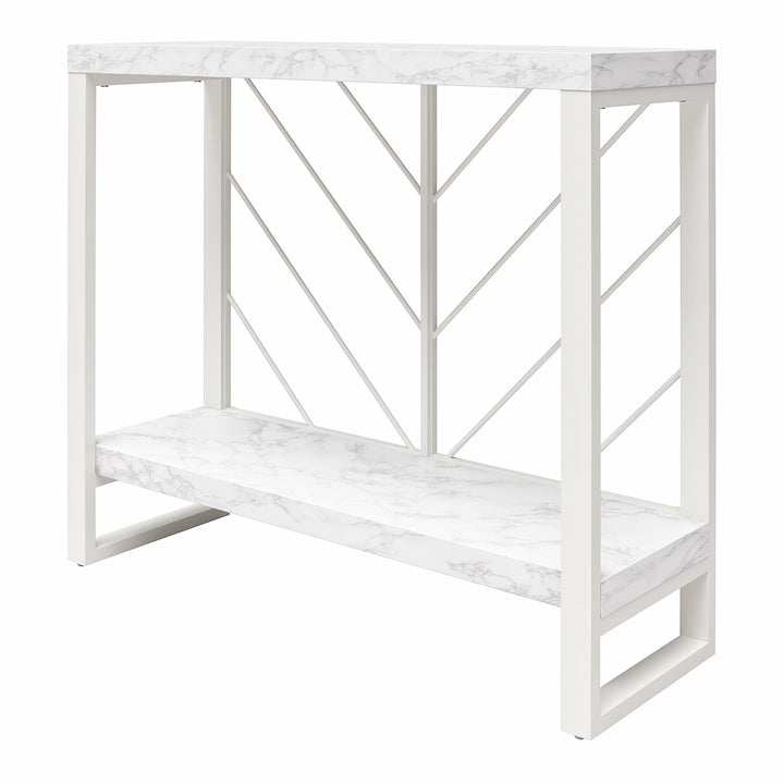 Brielle Console Table with 2 Shelves and Metal Base - White marble