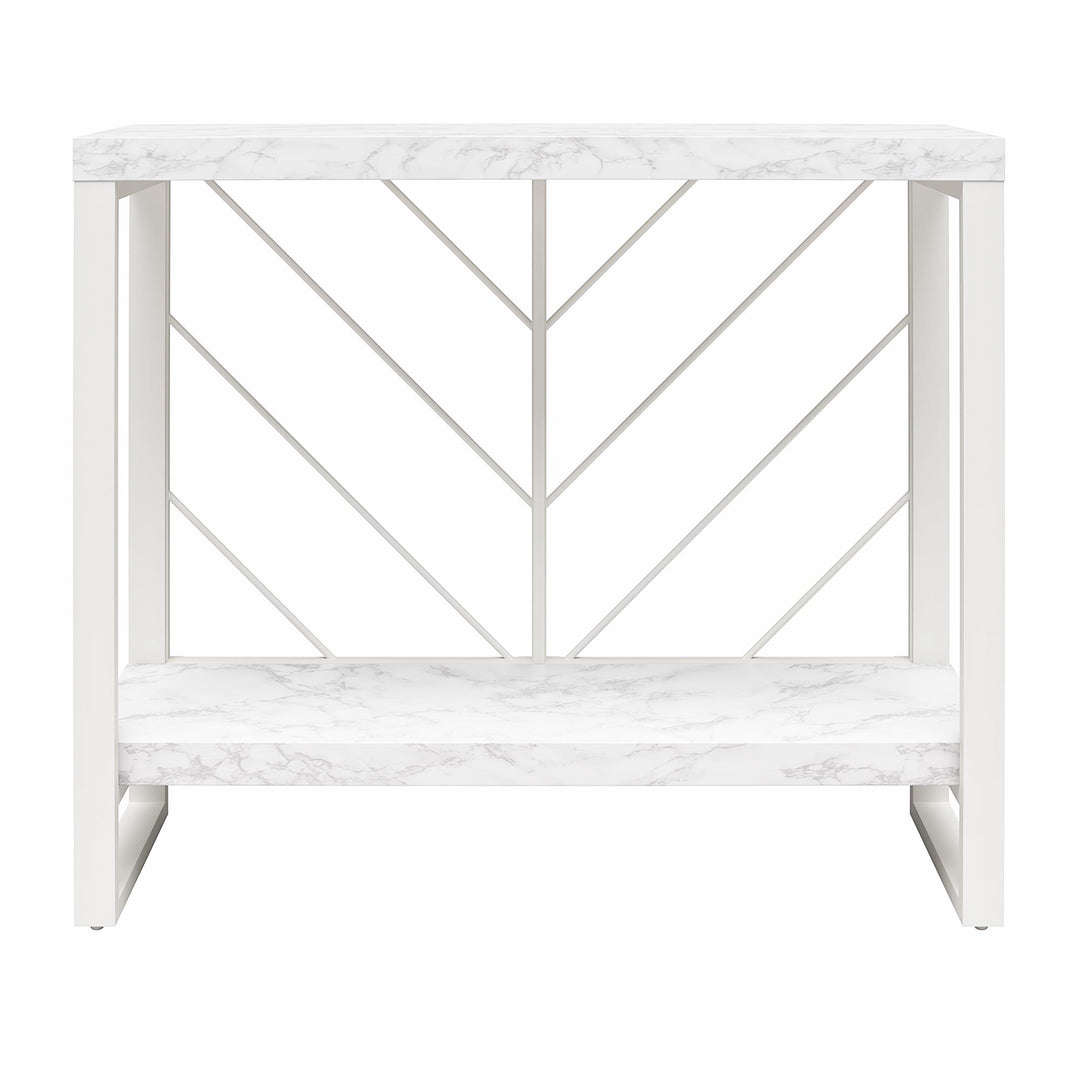 Brielle Console Table with 2 Shelves and Metal Base - White marble