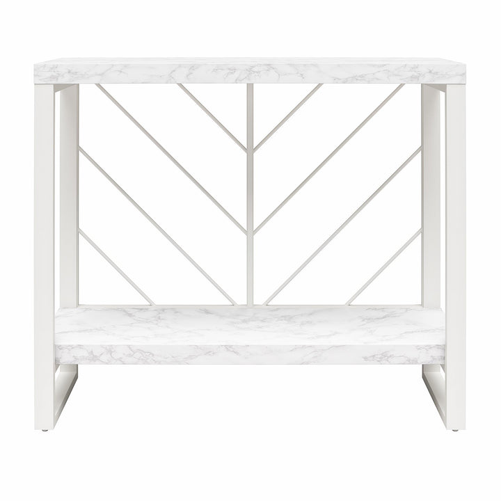 Brielle Console Table with 2 Shelves and Metal Base - White marble