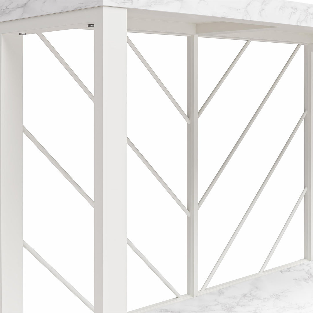 Brielle Console Table with 2 Shelves and Metal Base - White marble