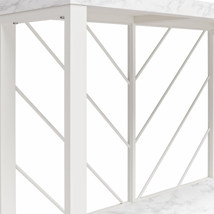 Brielle Console Table with 2 Shelves and Metal Base - White marble
