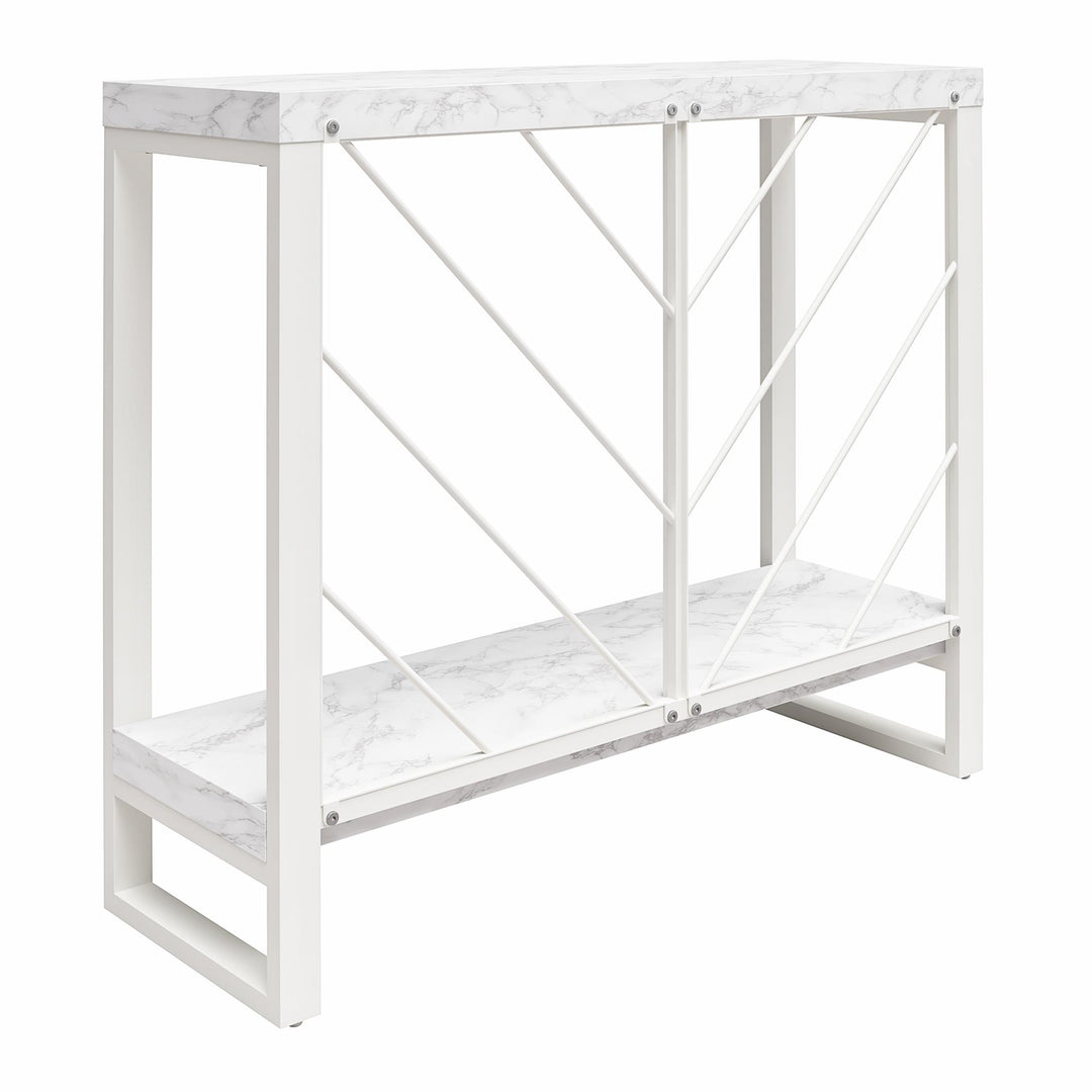 Brielle Console Table with 2 Shelves and Metal Base - White marble