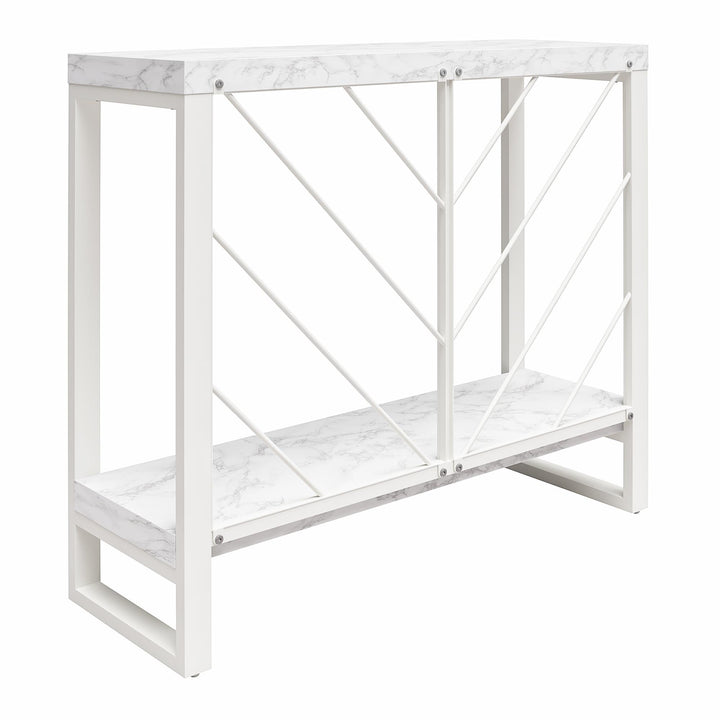 Brielle Console Table with 2 Shelves and Metal Base - White marble