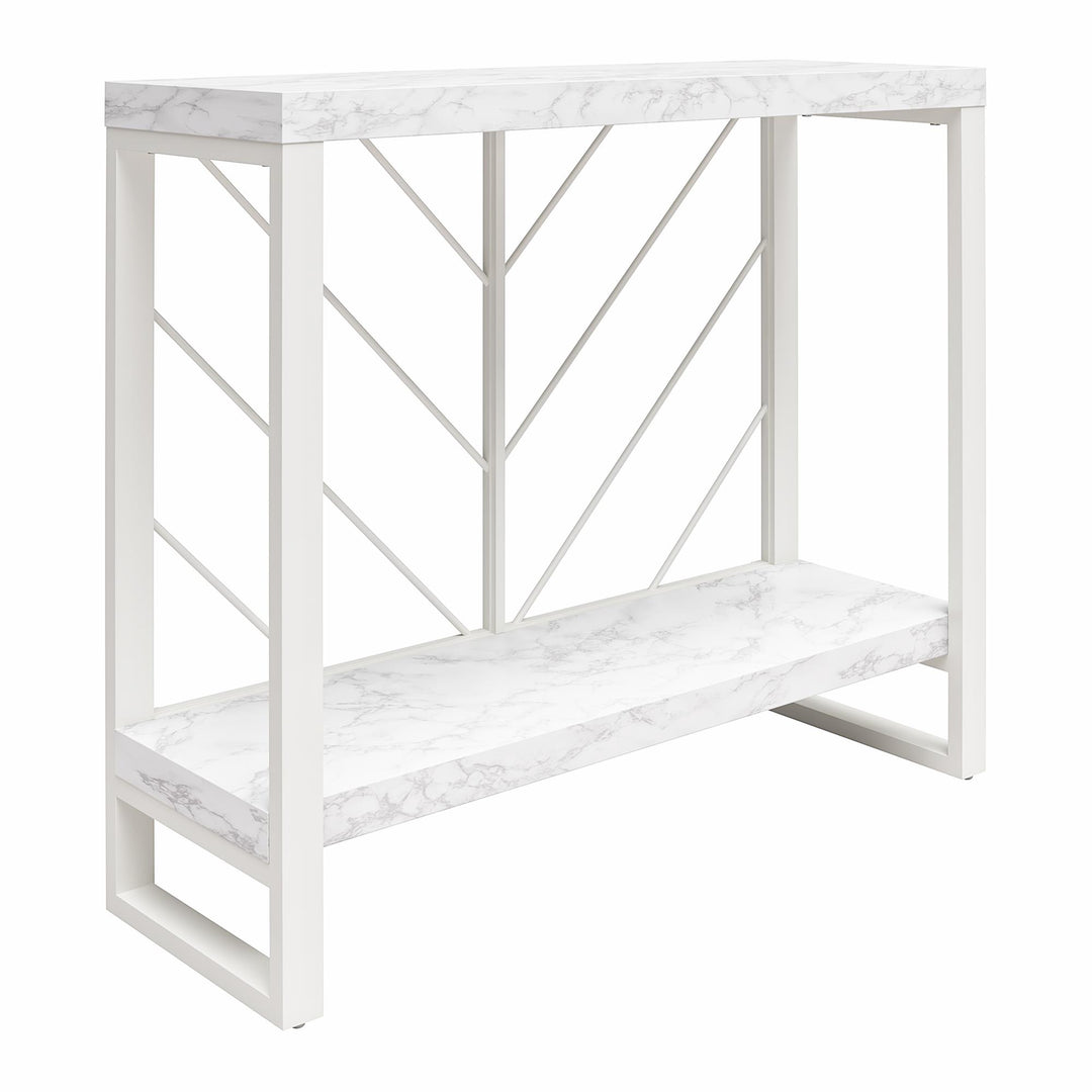 Brielle Console Table with 2 Shelves and Metal Base - White marble
