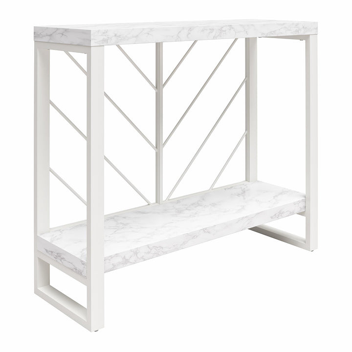 Brielle Console Table with 2 Shelves and Metal Base - White marble