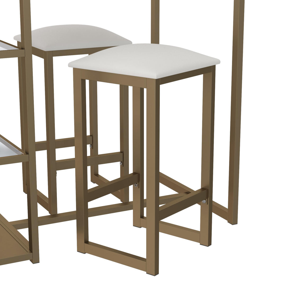 Tanner 3 Piece Brass Pub Set with 2 Bar Stools, a Faux Marble Top and 3 Storage Shelves - White