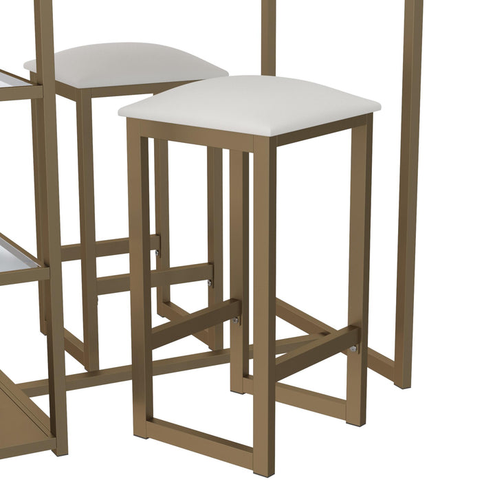 Tanner 3 Piece Brass Pub Set with 2 Bar Stools, a Faux Marble Top and 3 Storage Shelves - White