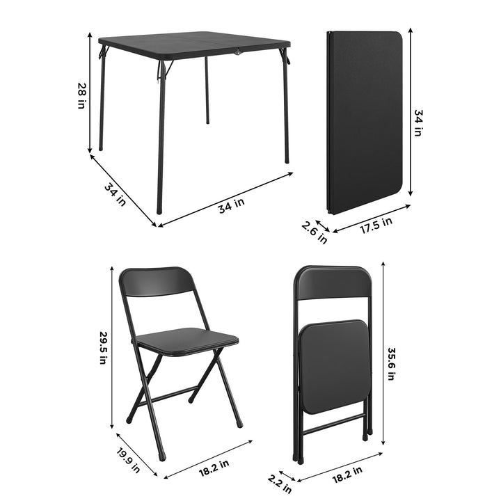 5-Piece Solid Resin Centerfold Table & Chair Dining Set - Black - 5 Piece