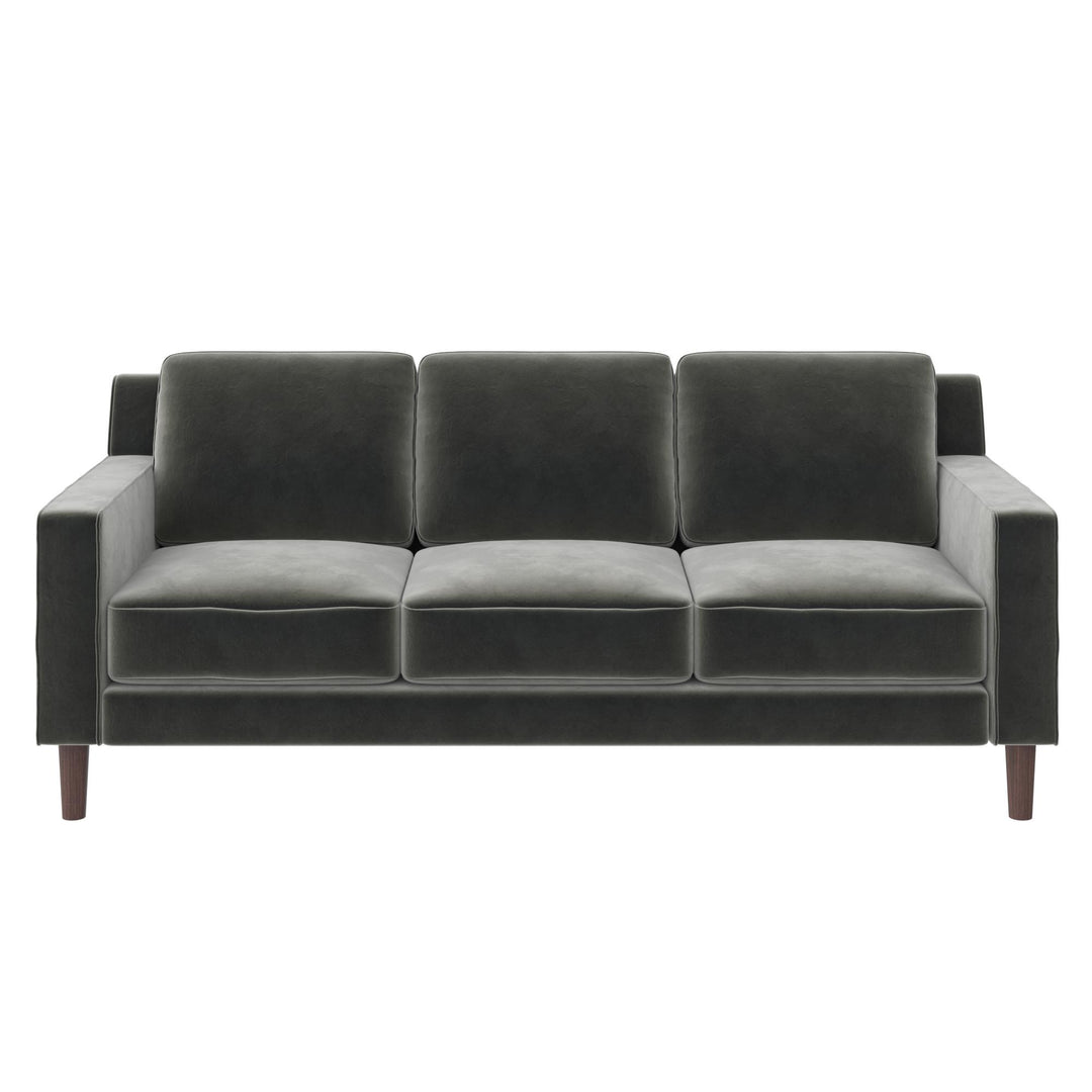 Brynn Fabric Upholstered 3 Seater Sofa with Wood Legs - Gray