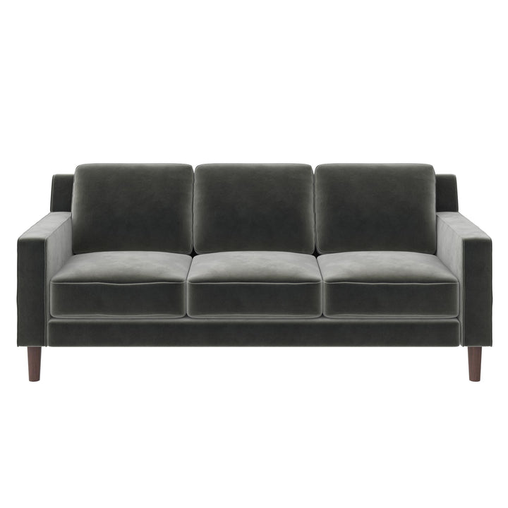 Brynn Fabric Upholstered 3 Seater Sofa with Wood Legs - Gray
