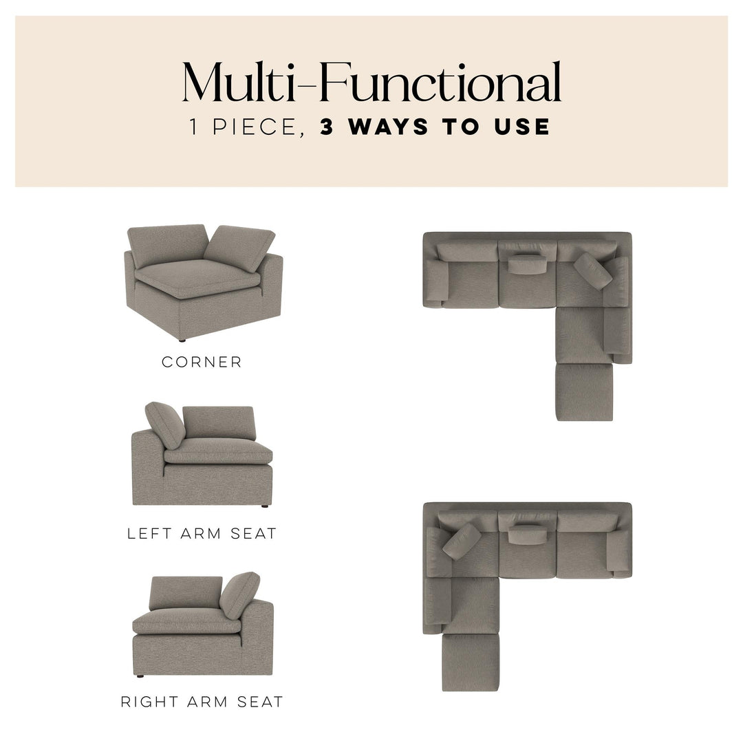 York Modular Pillow Top Corner Chair with Back Pillow and Side Pillow - Taupe