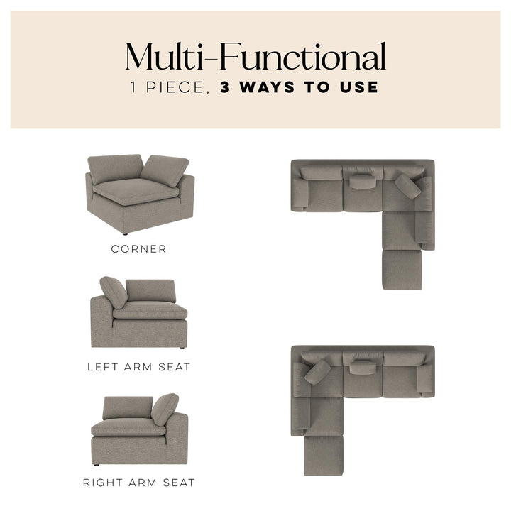 York Modular Pillow Top Corner Chair with Back Pillow and Side Pillow - Taupe
