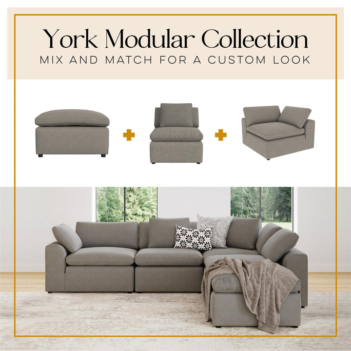 York Modular Pillow Top Corner Chair with Back Pillow and Side Pillow - Taupe