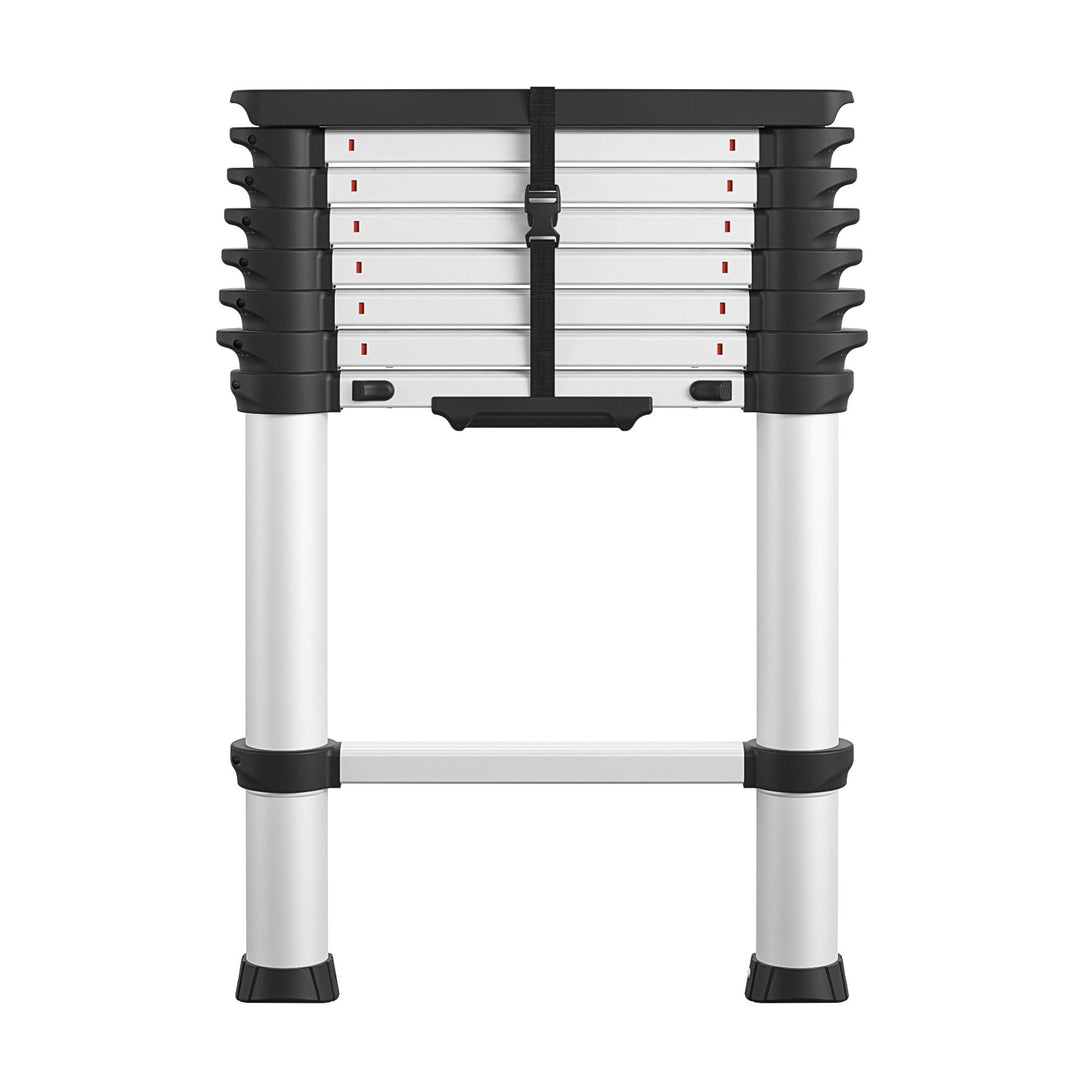 SmartClose Telescoping Aluminum Ladder with ergonomic grips and top cap - Silver - 12ft 