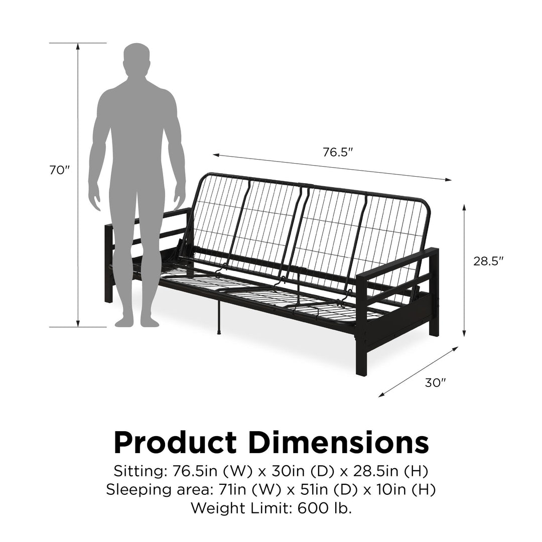Miles Metal Futon Frame with Metal Mesh and Retainer Clips - Black