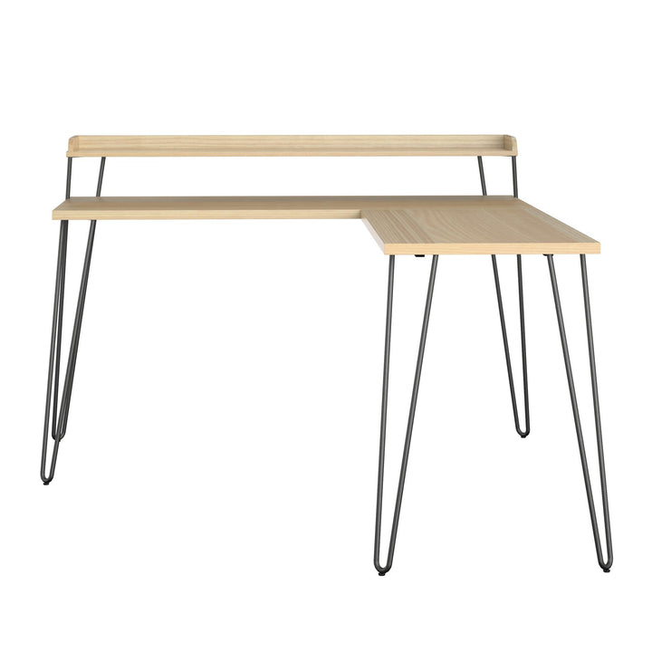 Haven Retro Computer L Desk with Riser and Metal Hairpin Legs - Natural