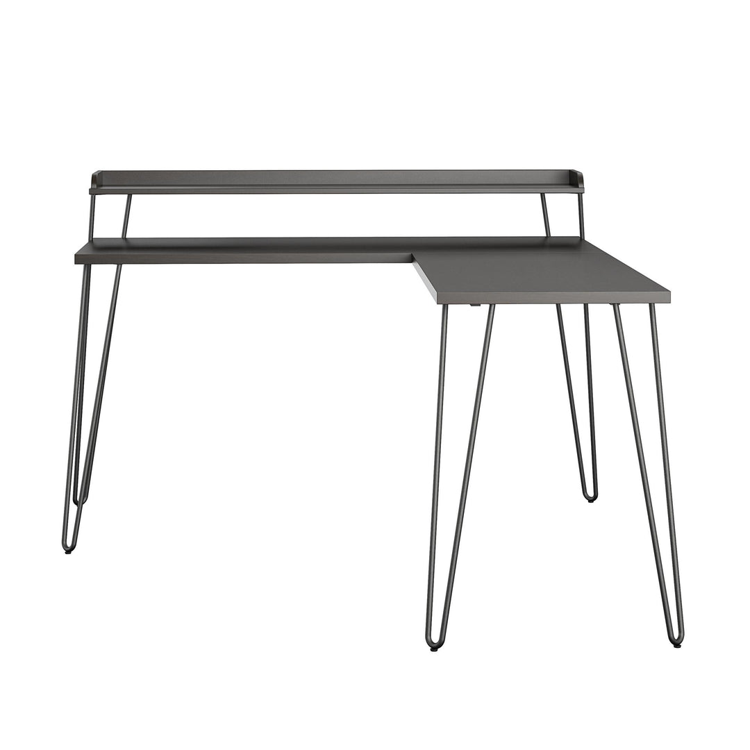 Haven Retro Computer L Desk with Riser and Metal Hairpin Legs - Espresso