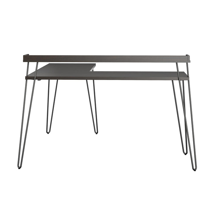 Haven Retro Computer L Desk with Riser and Metal Hairpin Legs - Espresso