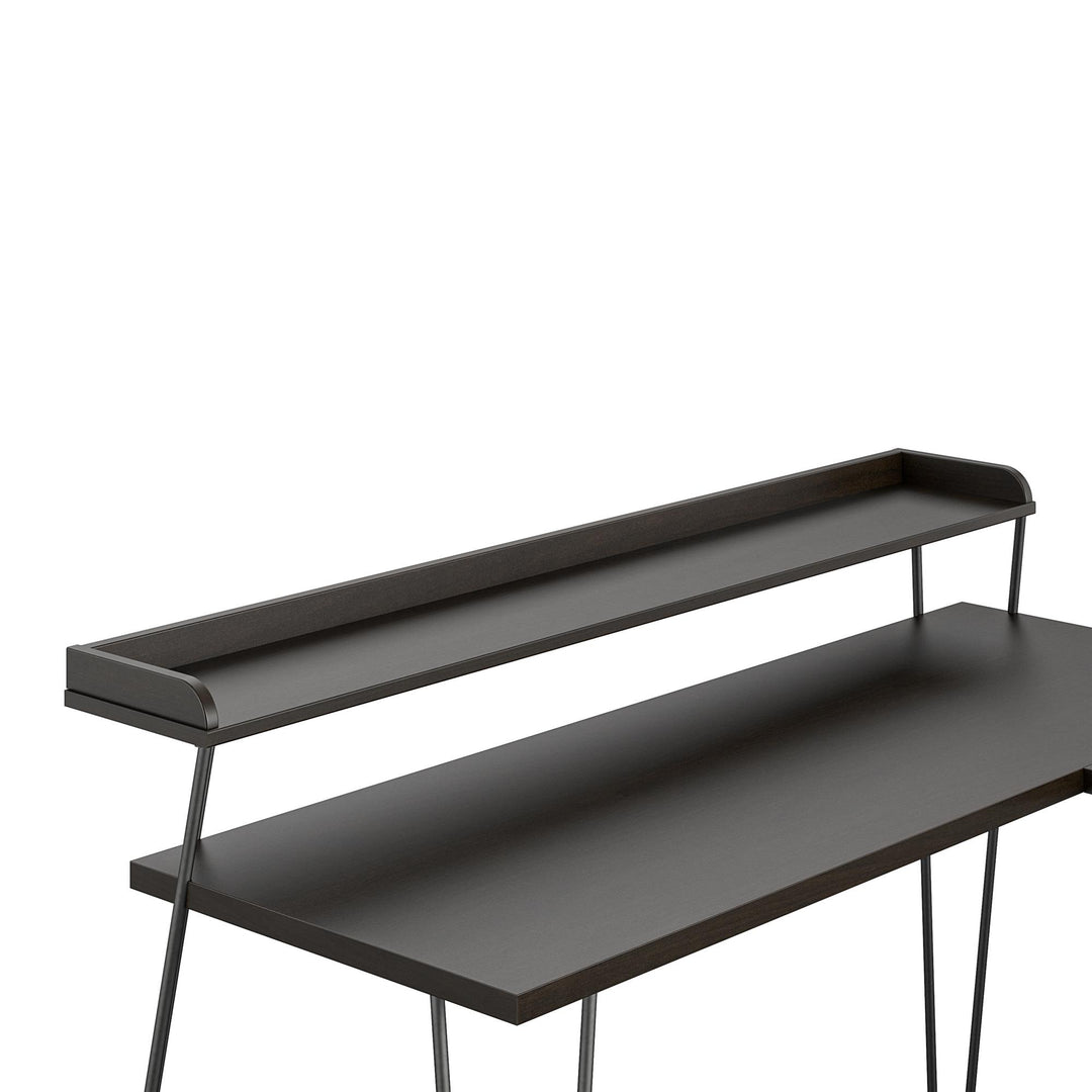 Haven Retro Computer L Desk with Riser and Metal Hairpin Legs - Espresso