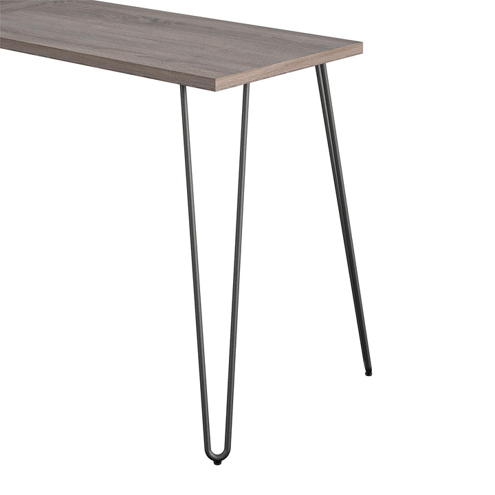 Haven Retro Computer L Desk with Riser and Metal Hairpin Legs - Distressed Gray Oak