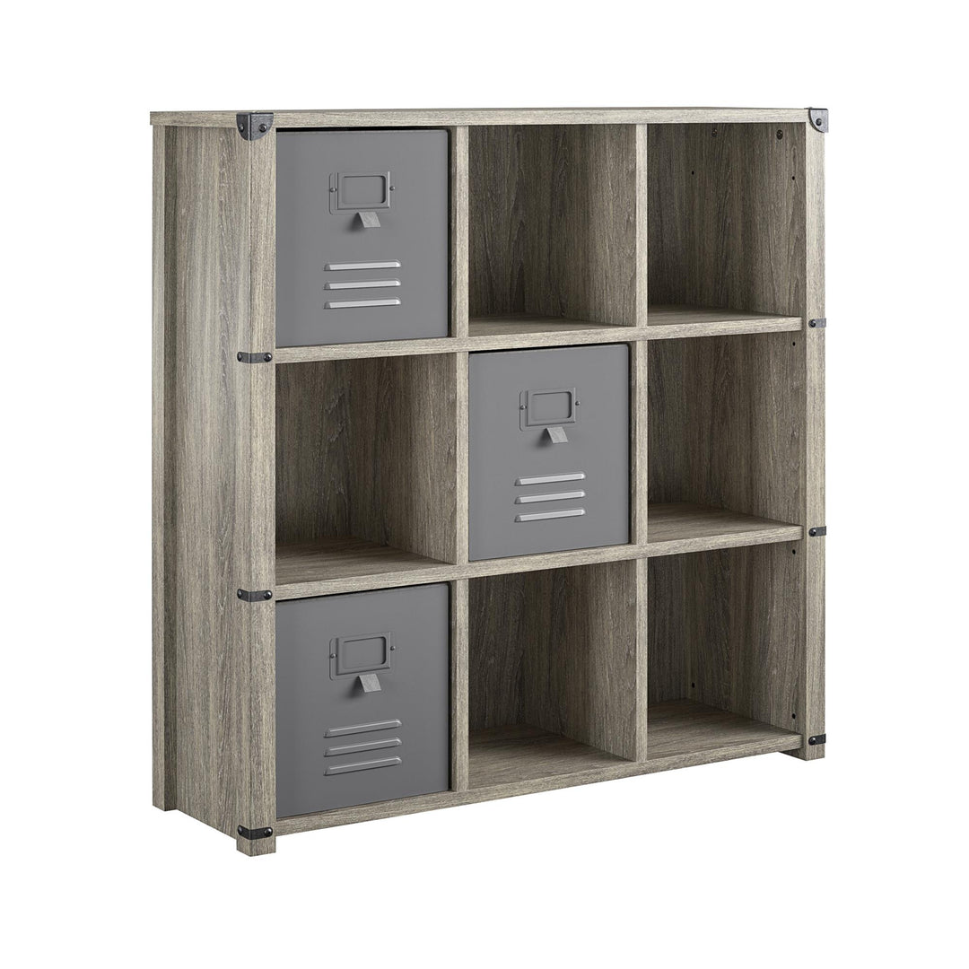 Nova 9 Cube Multipurpose Bookcase with Metal Accents - Gray Oak