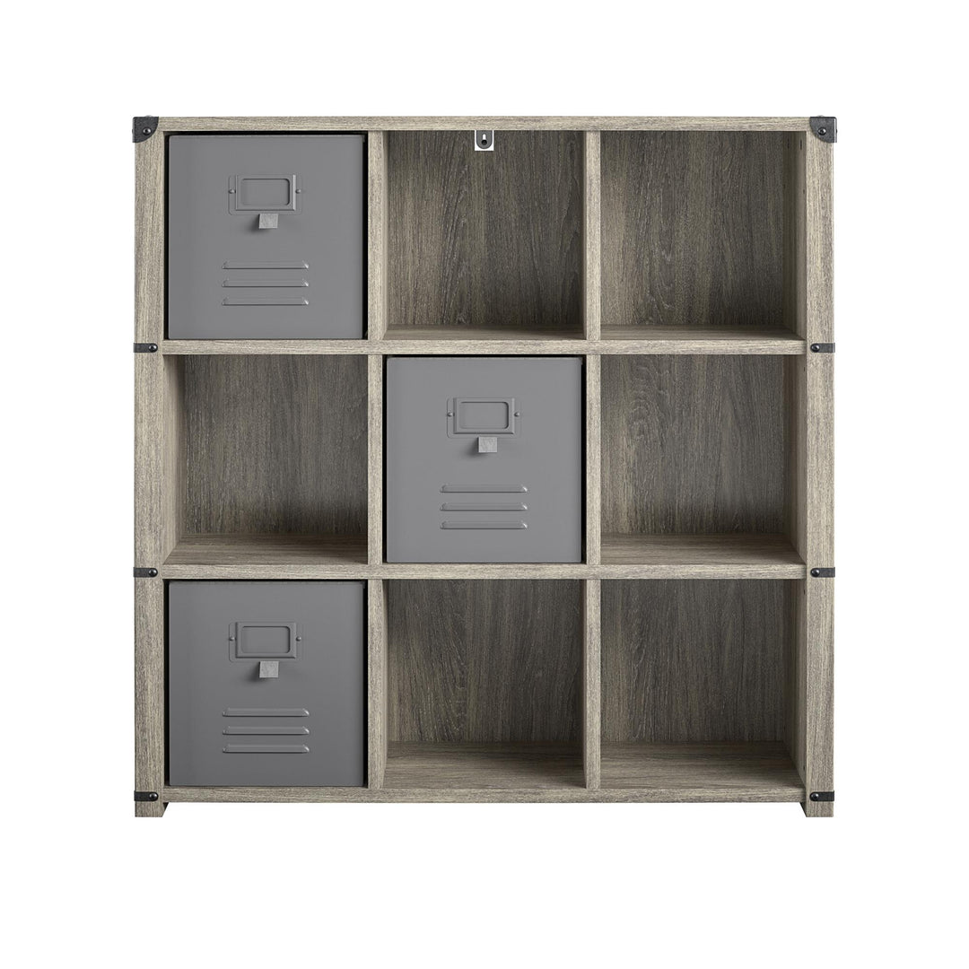 Nova 9 Cube Multipurpose Bookcase with Metal Accents - Gray Oak